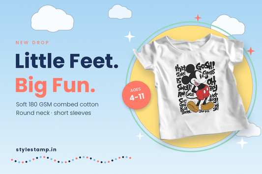 Walking White Kids Tee: Soft 180 GSM Combed Cotton Cartoon T-Shirt
